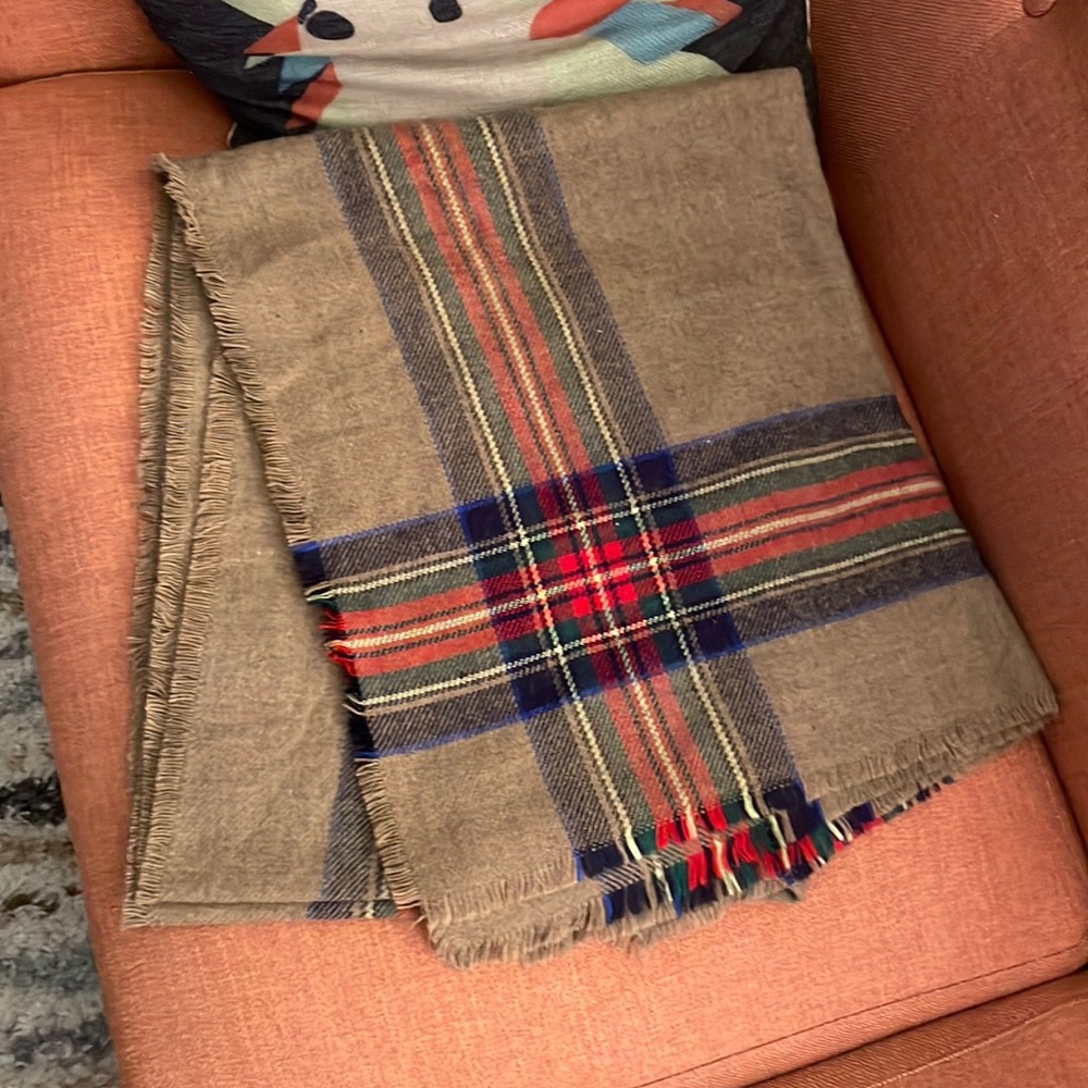 Brown plaid blanket scarf